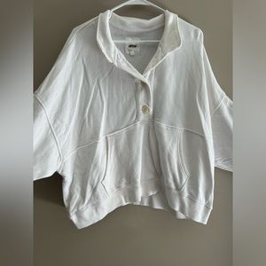 Aerie white cropped button crew neck